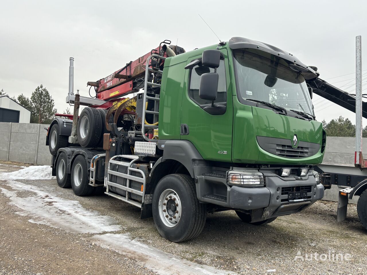 شاحنة نقل الأخشاب Renault Kerax 450KM DXi 6x4 dzwig LOGLIFT 251S komplet z wózkiem FRIEDER