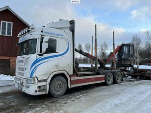شاحنة نقل الأخشاب Scania R650 Timber truck with wagon and crane